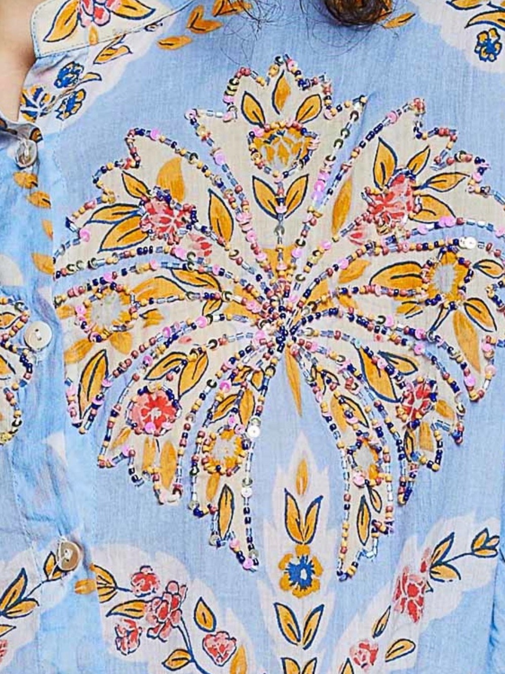 203. BRAND NEW POL Sky Blue Floral Flutter Sleeve Tunic - Picture 5 of 5
